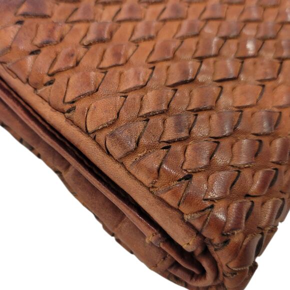 Vilenca Holland Wallet Brown Cognac Leather Woven Soft Slots Basketweave Bifold - Picture 10 of 15